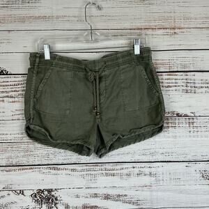 Women's NWOT Level 99 Olive Green Linen Blend Drawstring Casual Shorts Size S